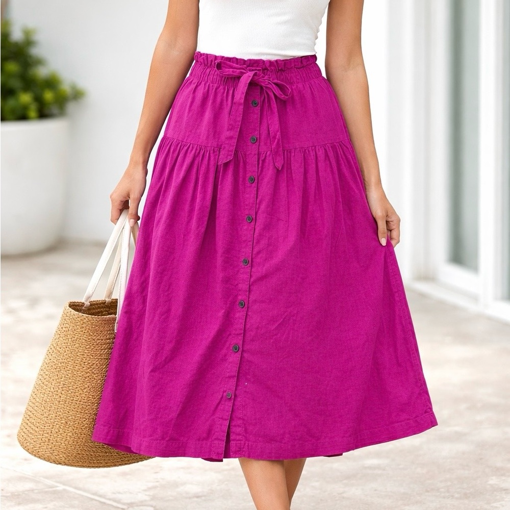 Universal Thread Fuchsia Button-Down A-Line Skirt - image 1